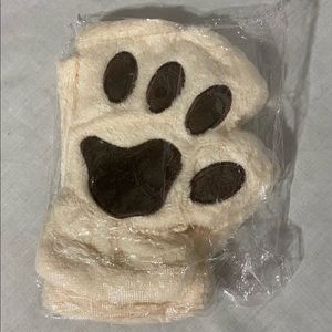 Cute Fuzzy Faux Kitty Cat Paws Fingerless Gloves